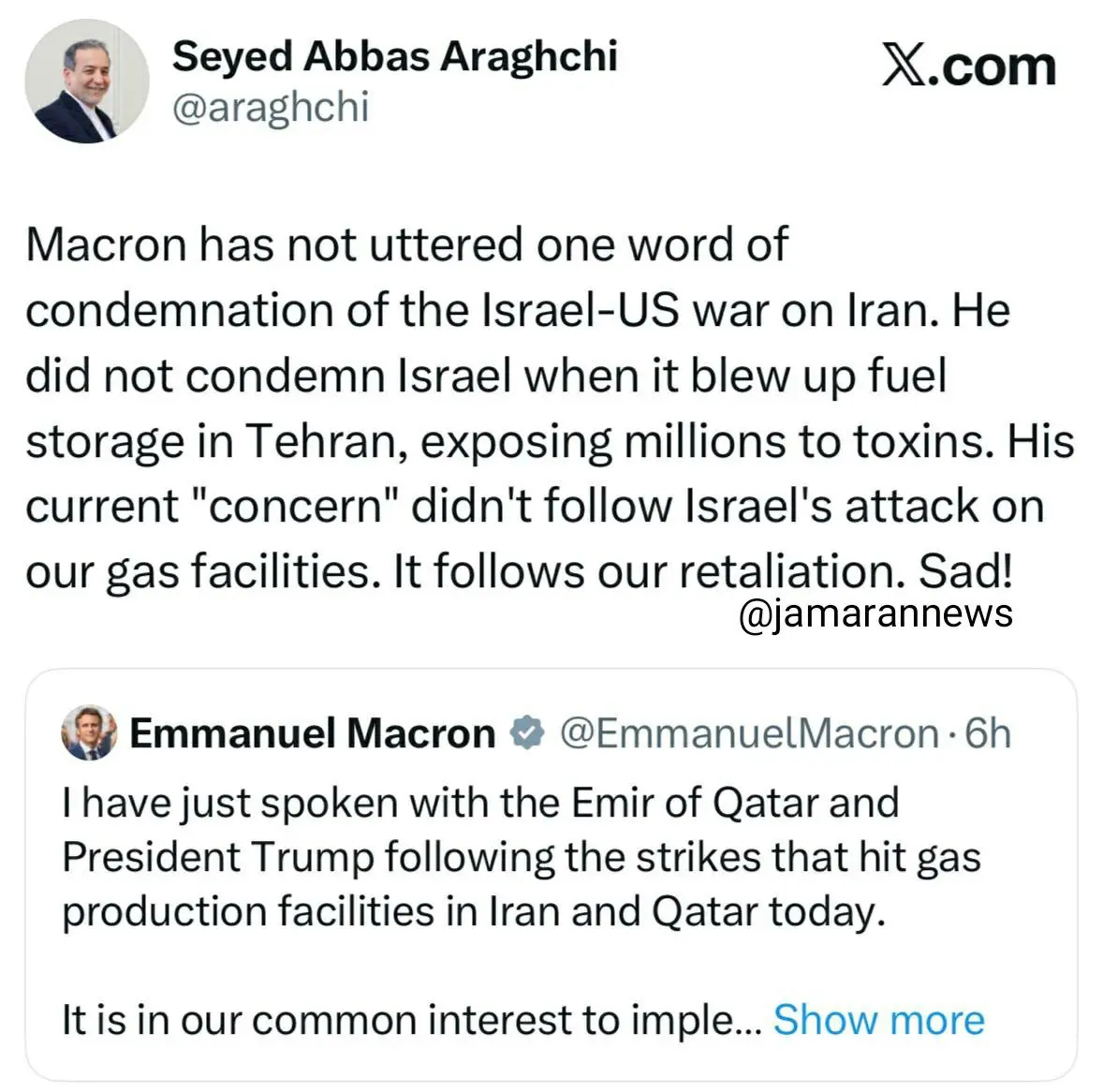 انتقاد+عراقچی+از+سکوت+و+انفعال+رئیس+جمهور+فرانسه