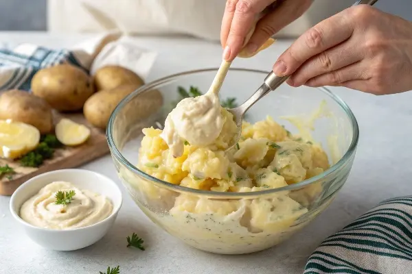 mixing-boiled-potatoes-with-mayonnaise-in-a-glass-