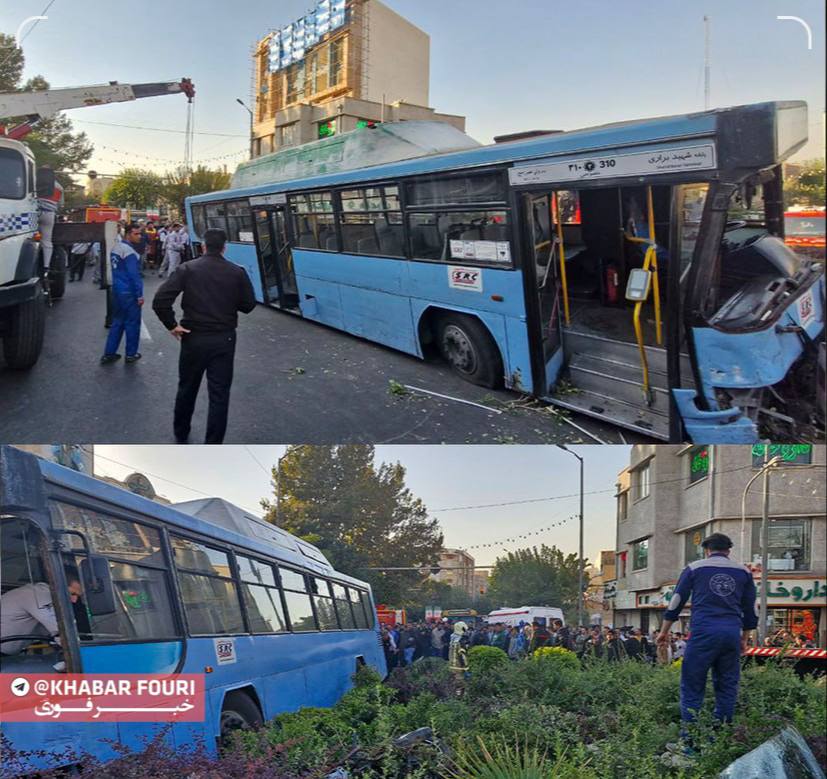 تصادف اتوبوس در میدان شهدای تهران