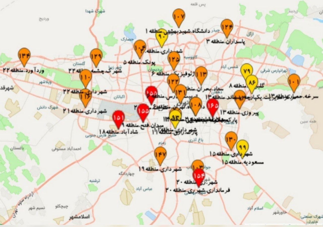 تنفس هوای ناسالم در ۱۸ نقطه تهران 