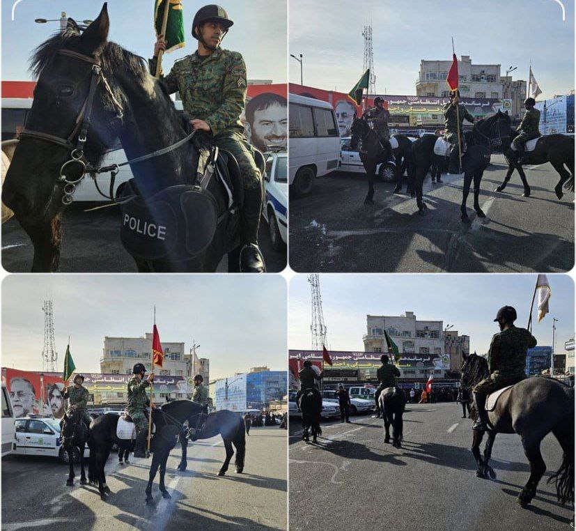 حضور یگان‌ ویژه اسب‌سوار در خیابان آزادی تهران 