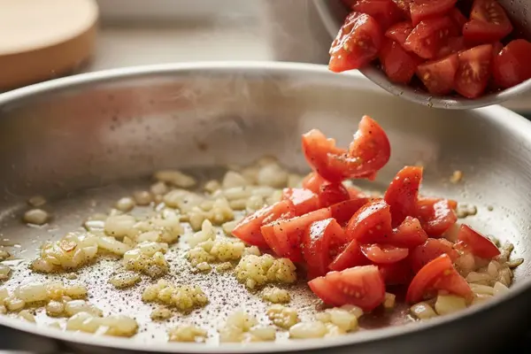 Adding-chopped-tomatoes-along-with-spices-to-diet-okra-stew