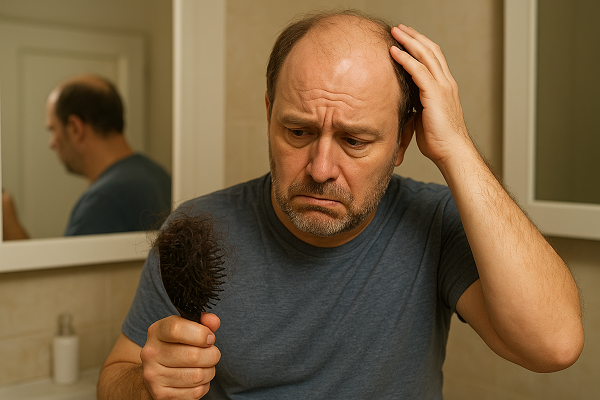 Hair Loss Reflection in Bathroom Mirror
