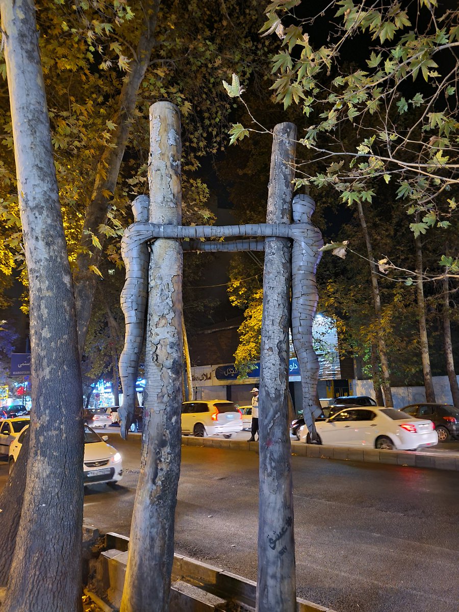 حرکت هنرمندانه و چشم‌نواز روی دو درخت قطع شده تهران