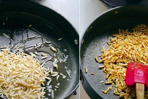 Roasting-almond-slices-and-pistachio-slices