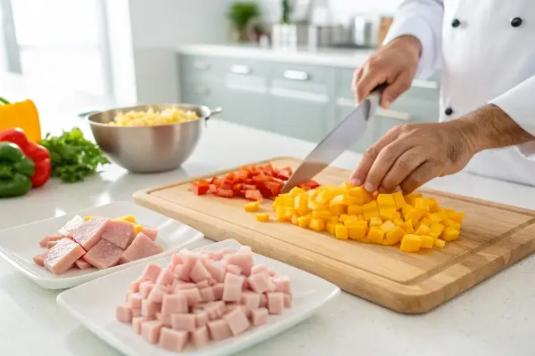 chopping-ham-and-bell-pepper-into-small-uniform-c