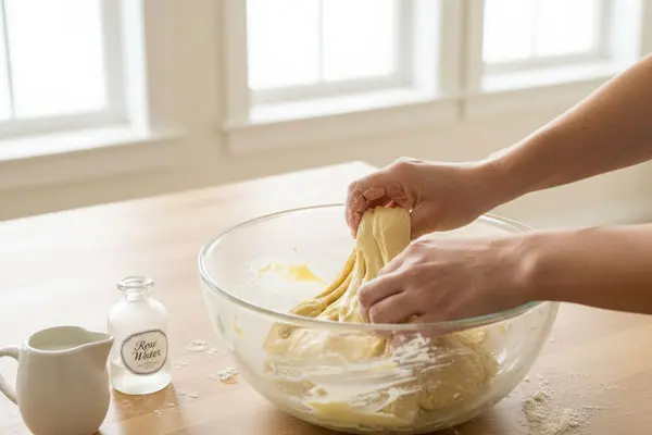 adding-milk-rose-water-dough-bread-shir-rmal