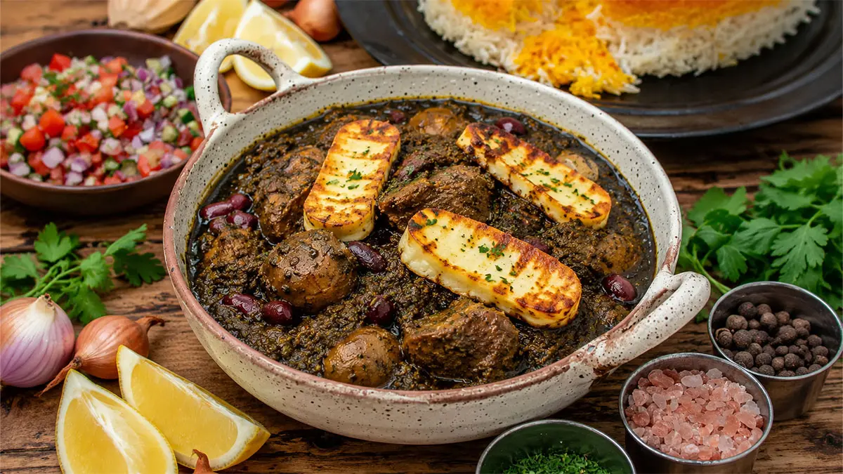 How-to-Make-Ghormeh-Sabzi-with-Grilled-Halloumi-Cheese