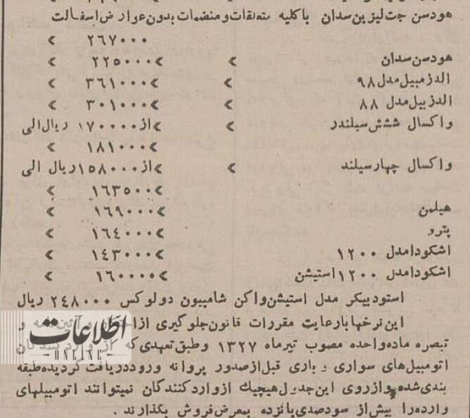 قیمت انواع خودرو در تهران ۷۰ سال پیش+عکس