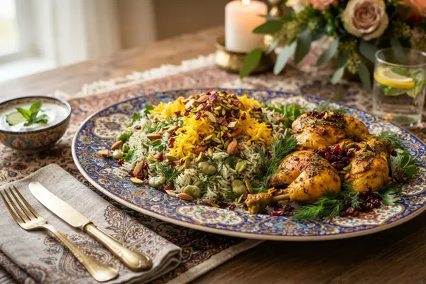 serving-baghali-polo-chicken