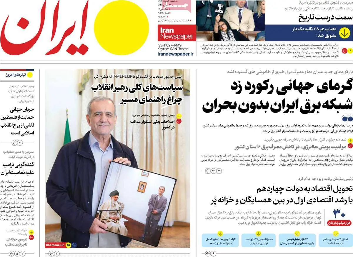 عناوین روزنامههای امروز