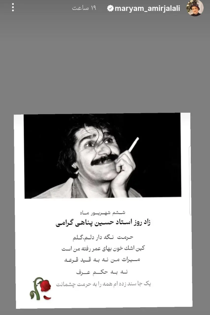 دلتنگی مریم امیرجلالی برای حسین پناهی در سالروز تولدش