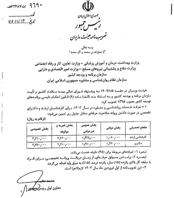 تعرفه خدمات روانشناسی و مشاوره نجومی شد!