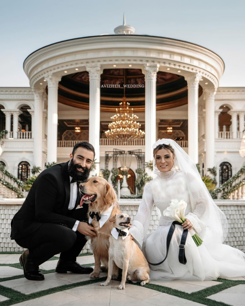 عکسی از نوید محمدزاده و بازیگر پوست شیر در یک عروسی