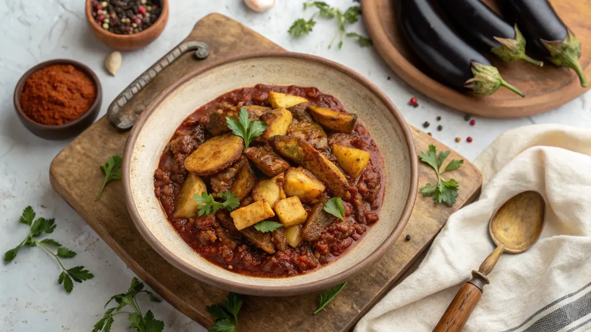 top-down-shot-of-persian-eggplant-mince-stew-vav