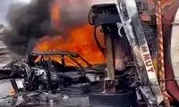 لحظه هولناک واژگونی تریلی بنزین در جاده ساوه!