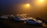 تردد سنگین خودروها پس از ریزش کوه در هراز