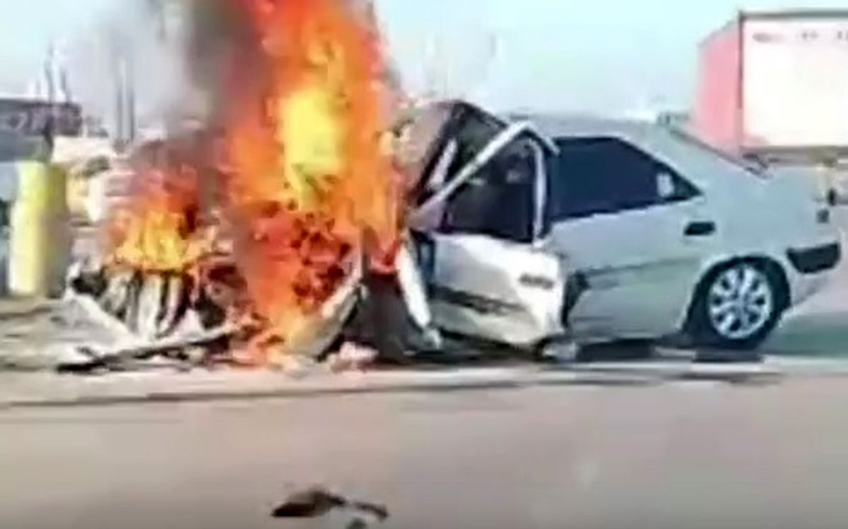 حادثه رانندگی در کمربندی آستارا؛ زانتیا در آتش سوخت