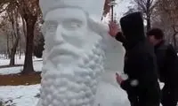 سردیس کوروش بزرگ در شیراز از برف ساخته شد