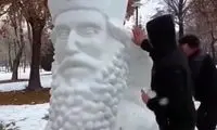 سردیس کوروش بزرگ در شیراز از برف ساخته شد