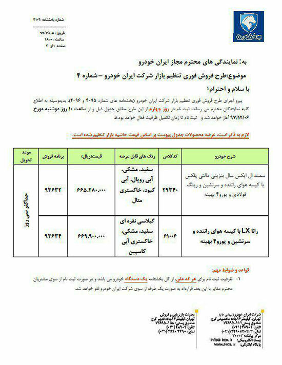 فروش فوری محصولات ایران خودرو با عرضه ۲ خودرو