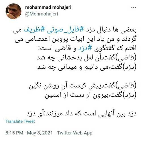 کنایه مهاجری به تعقیب‌کنندگان دزد صوت ظریف