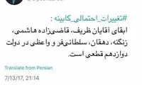 الیاس حضرتی، 6 وزیر دولت دوازدهم را معرفی کرد