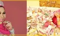 عکس جنجالی زن ثروتمند داخل وان پول و جواهرات