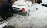 تصویری جالب از ابتکار عمل شوهرخاله با برف