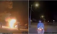 یک موتورسوار با شلیک تفنگ پلیس آتش گرفت!