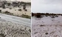 سیلاب تگرگ در طائف عربستان