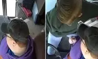 واکنش قهرمانانه یک دانش آموز در لحظه بیهوش شدن راننده اتوبوس
