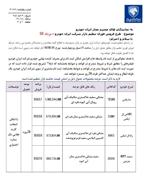 فروش ۴ محصول ایران‌خودرو از چهارشنبه