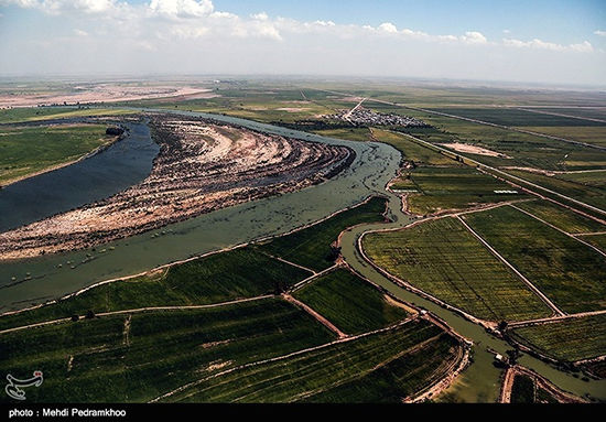 تصاویر هوایی از مناطق سیل‌زده در اطراف کارون