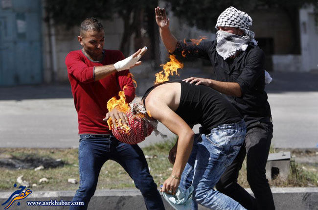 عکس: آتش گرفتن یک فلسطینی