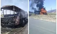 حریق وحشتناک در اتوبوس مسافریِ شیراز - ابرکوه