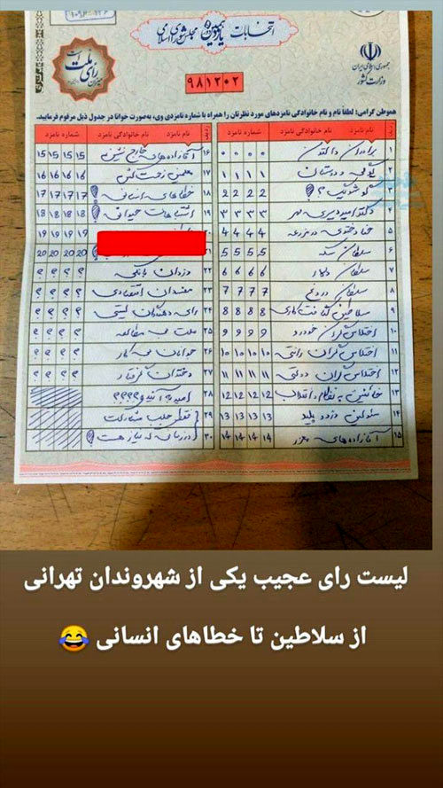 لیست عجیب یکی از شهروندان درباره انتخابات