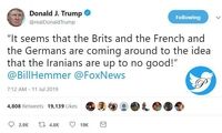 ترامپ جمله یک مجری علیه ایران را توئیت کرد