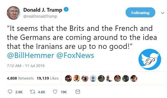 ترامپ جمله یک مجری علیه ایران را توئیت کرد