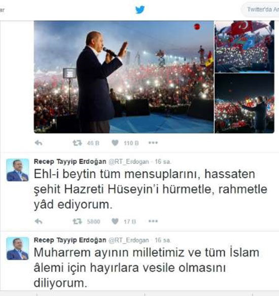 توئیت اردوغان به مناسبت روز عاشورا