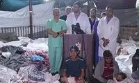نشست خبری در حیاط بیمارستان غزه در میان اجساد! 