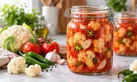 طرز تهیه ترشی گل‌کلم با آب گوجه؛ خوش‌رنگ و ترد