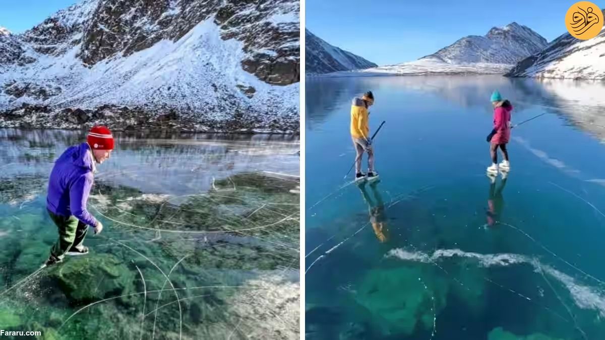ویدیویی زیبا و حال خوب کن از اسکیت روی دریاچه شیشه‌ای