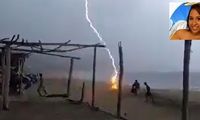 لحظه برخورد مرگبار صاعقه به یک زن جوان