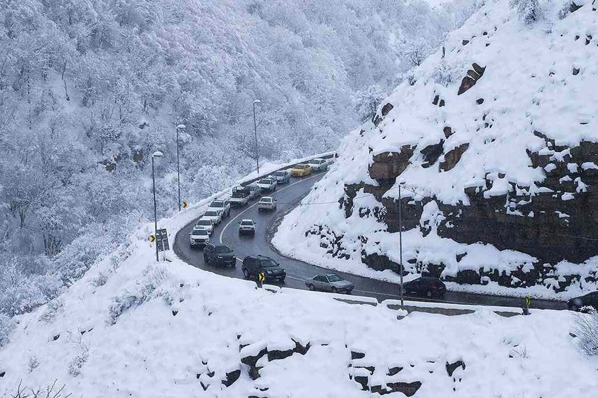 آغاز بارش شدید برف در جاده چالوس