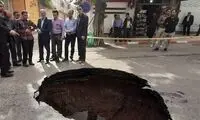 ویدئویی از حفره بزرگ در‌ اهواز پس‌ از بارش باران