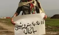 هدیه تهرانی با تابلوی «نه به پتروشیمی میانکاله» 