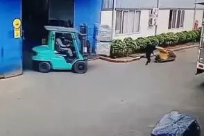 لحظه مرگ کارگر بر اثر سقوط پالت‌های لیفتراک