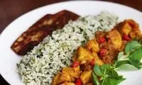 طرز تهیه گشنیز پلو با مرغ زعفرانی مجلسی