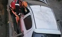 سقوط پژو ۲۰۶ در عمق ۳ متری گودبرداری در مشهد